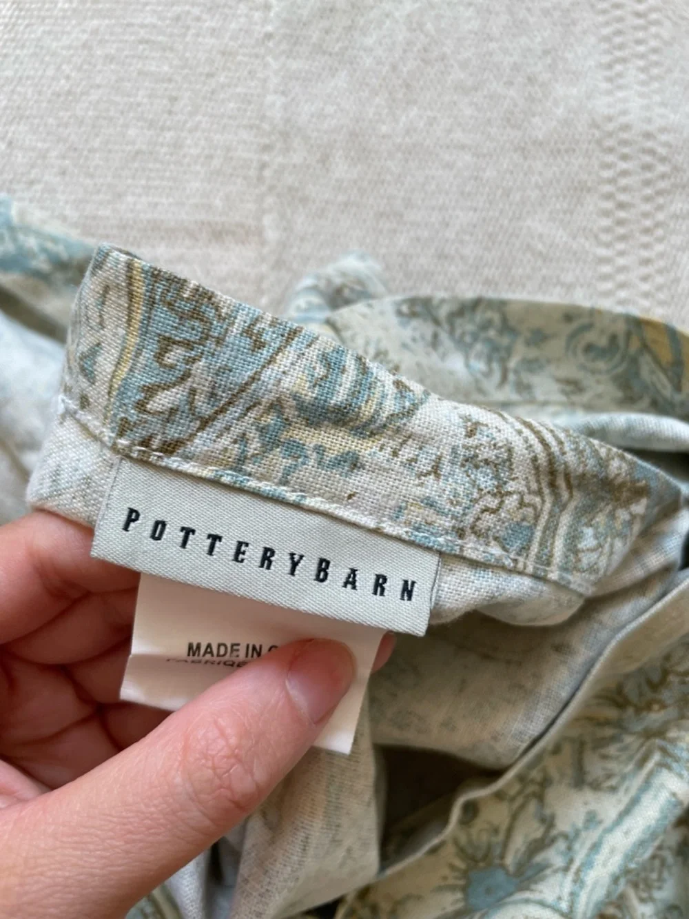 Pottery Barn Paisley Linen Cotton King Duvet And Euro Shams Blue Fresco
